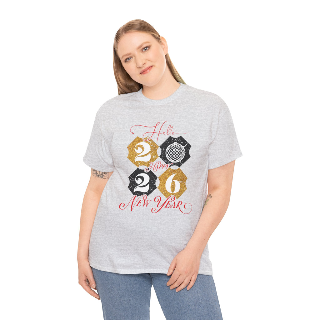 2026 Happy New Year Pink Varsity Tee — Fireworks Party Graphic.Unisex Cotton Tee