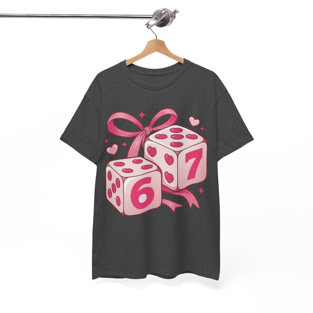 Lucky Love Dice T-Shirt — Pink Heart Dice with Bow..Unisex Cotton Tee
