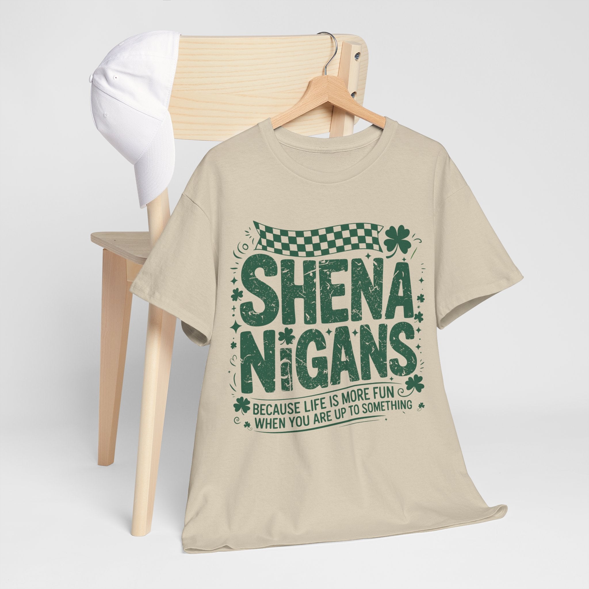 Shenanigans Clover Tee — Bright Green St. Patrick’s Day Shirt with Checkered Flag Unisex Cotton Tee