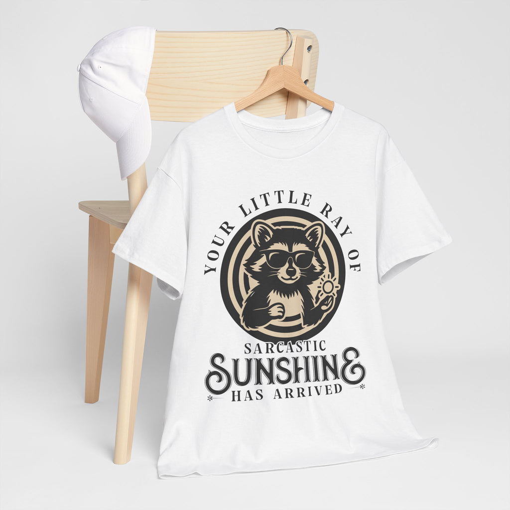 Cool Raccoon Sunglasses T-Shirt — Raccoon Holding Sun Graphic Unisex Cotton Tee