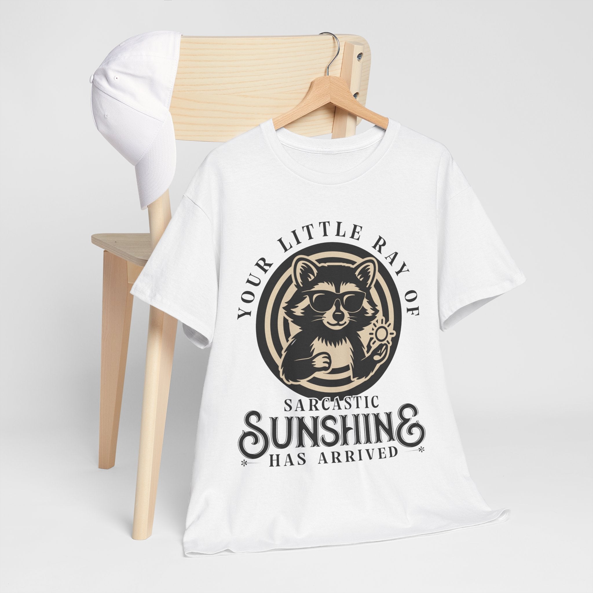 Cool Raccoon Sunglasses T-Shirt — Raccoon Holding Sun Graphic Unisex Cotton Tee