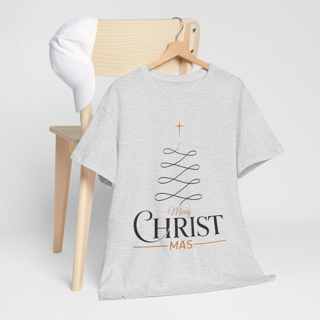 Merry Christmas Gold Cross Tree Unisex Cotton Tee