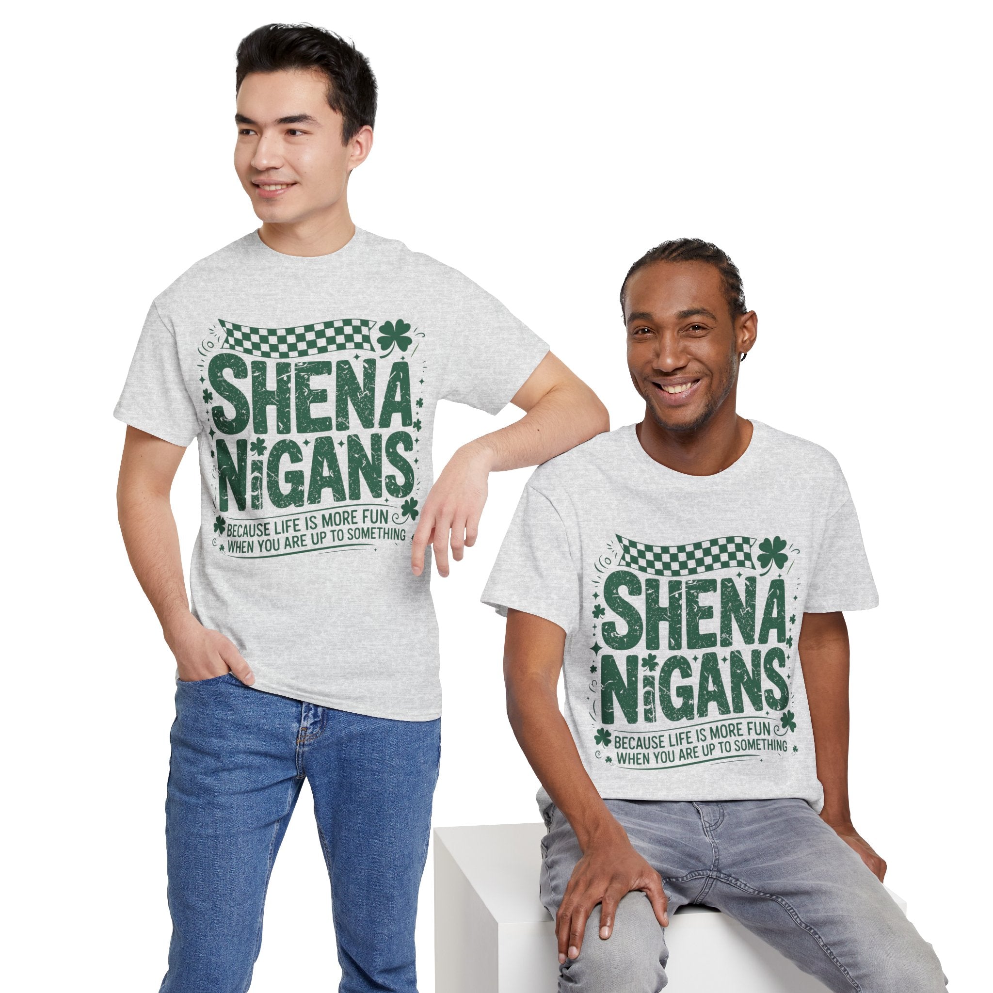 Shenanigans Clover Tee — Bright Green St. Patrick’s Day Shirt with Checkered Flag Unisex Cotton Tee