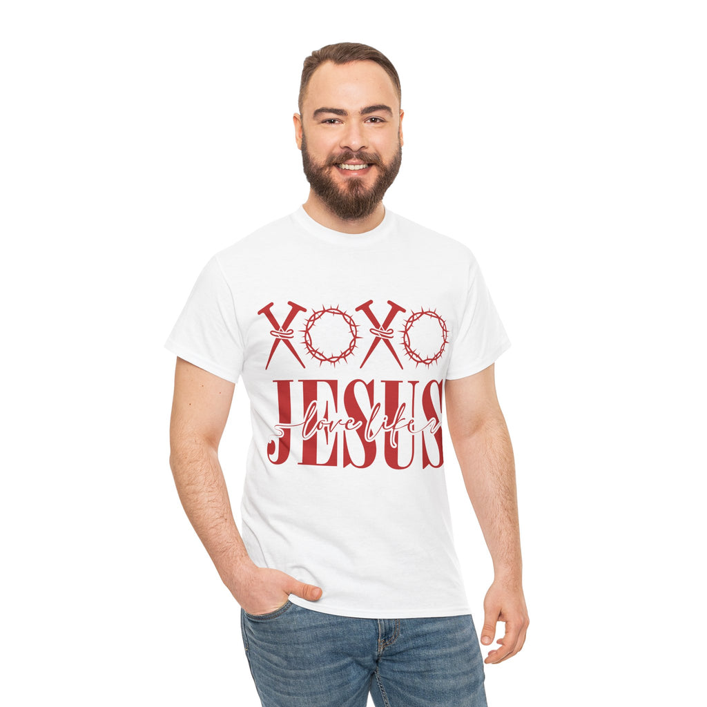 Christian Valentine T-Shirt — "XOXO Jesus Love Life" Nails & Thorn Crown Design Unisex Cotton Tee