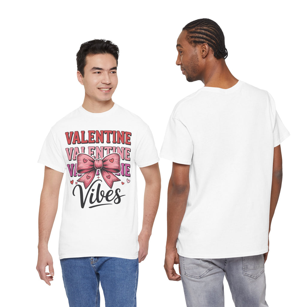 Valentine Vibes T-Shirt — Pink Bow Heart Graphic Unisex Cotton Tee