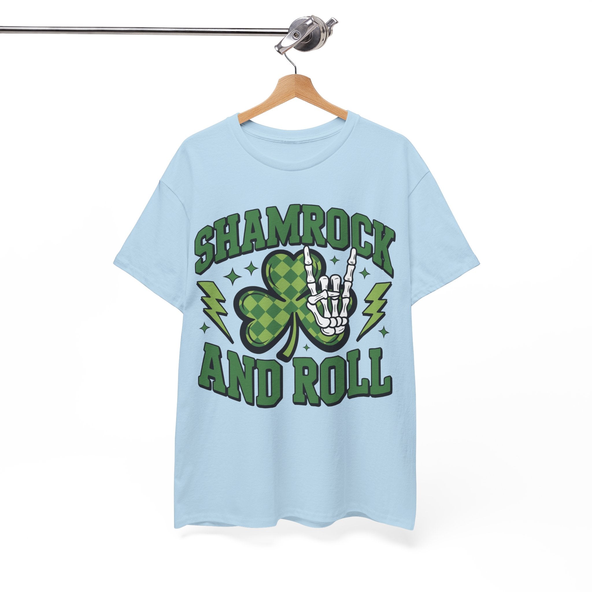 Shamrock and Roll Tee — Skeleton Hand & Lightning St. Patrick’s Rock Unisex Cotton Shirt