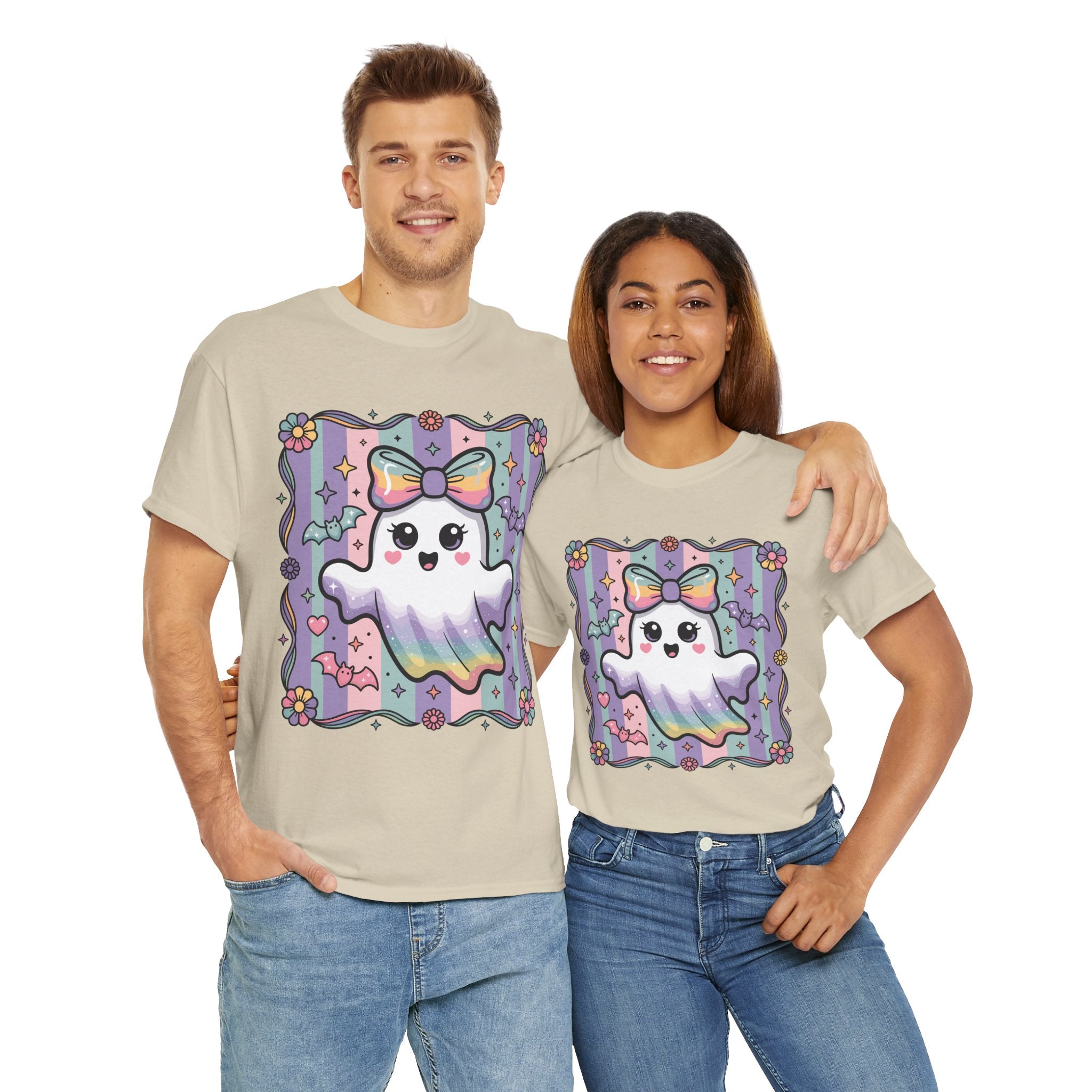 Pastel Ghost Rainbow Bow Unisex Cotton Tee