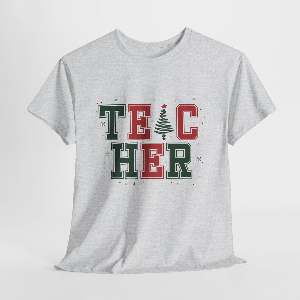 Teacher Christmas Varsity T-Shirt — Red & Green Holiday Unisex Cotton Tee