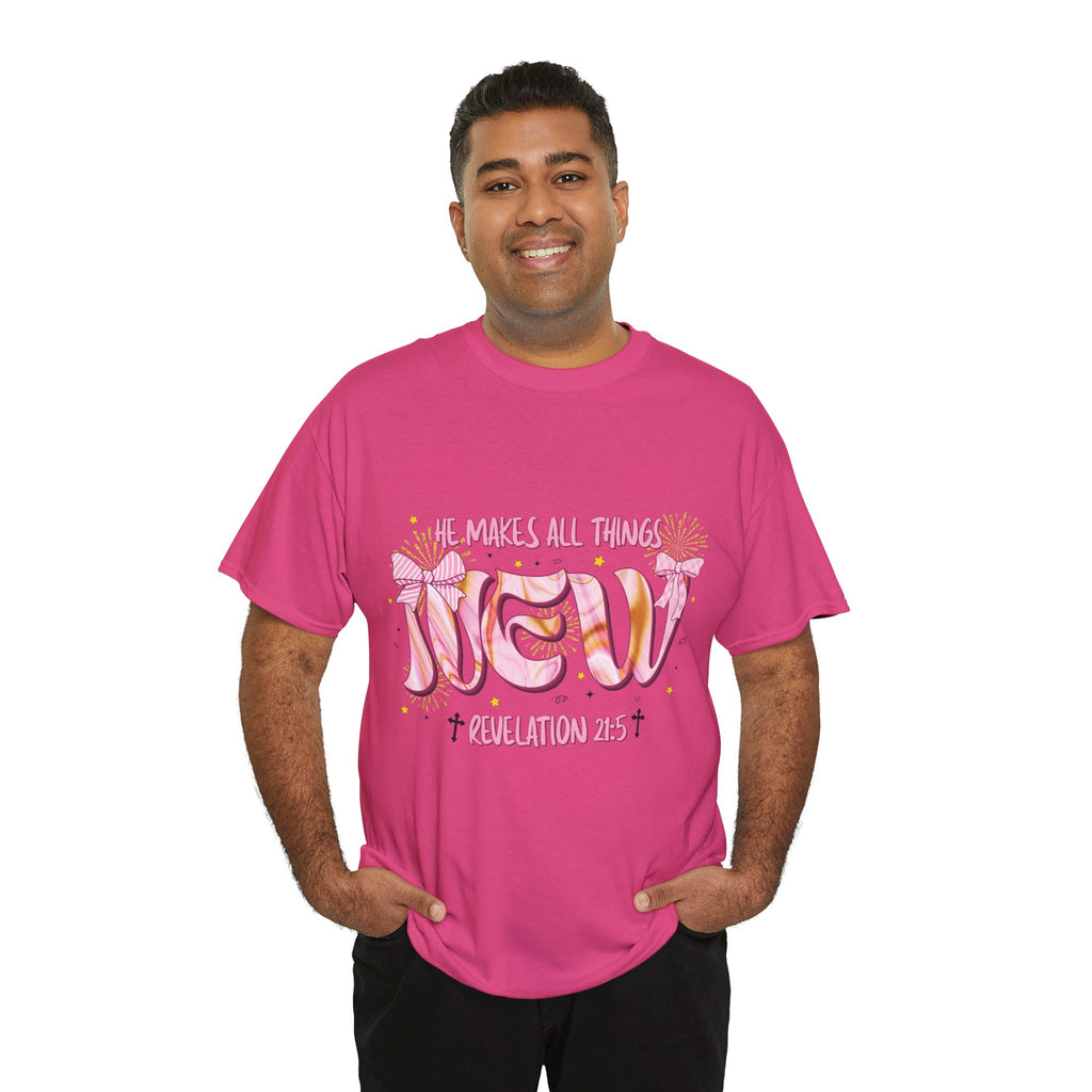 Christian Marble Tee — “He Makes All Things New” (Revelation 21:5)... Unisex Cotton Tee
