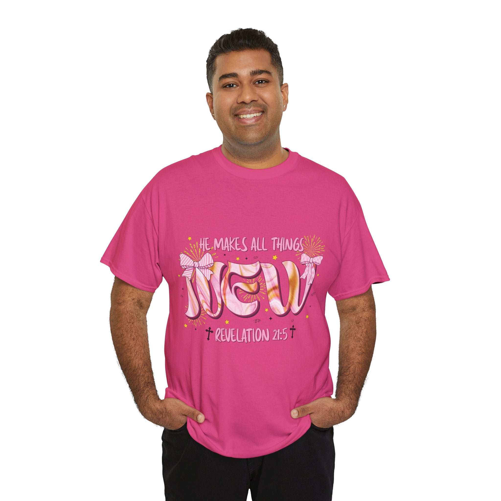 Christian Marble Tee — “He Makes All Things New” (Revelation 21:5)... Unisex Cotton Tee