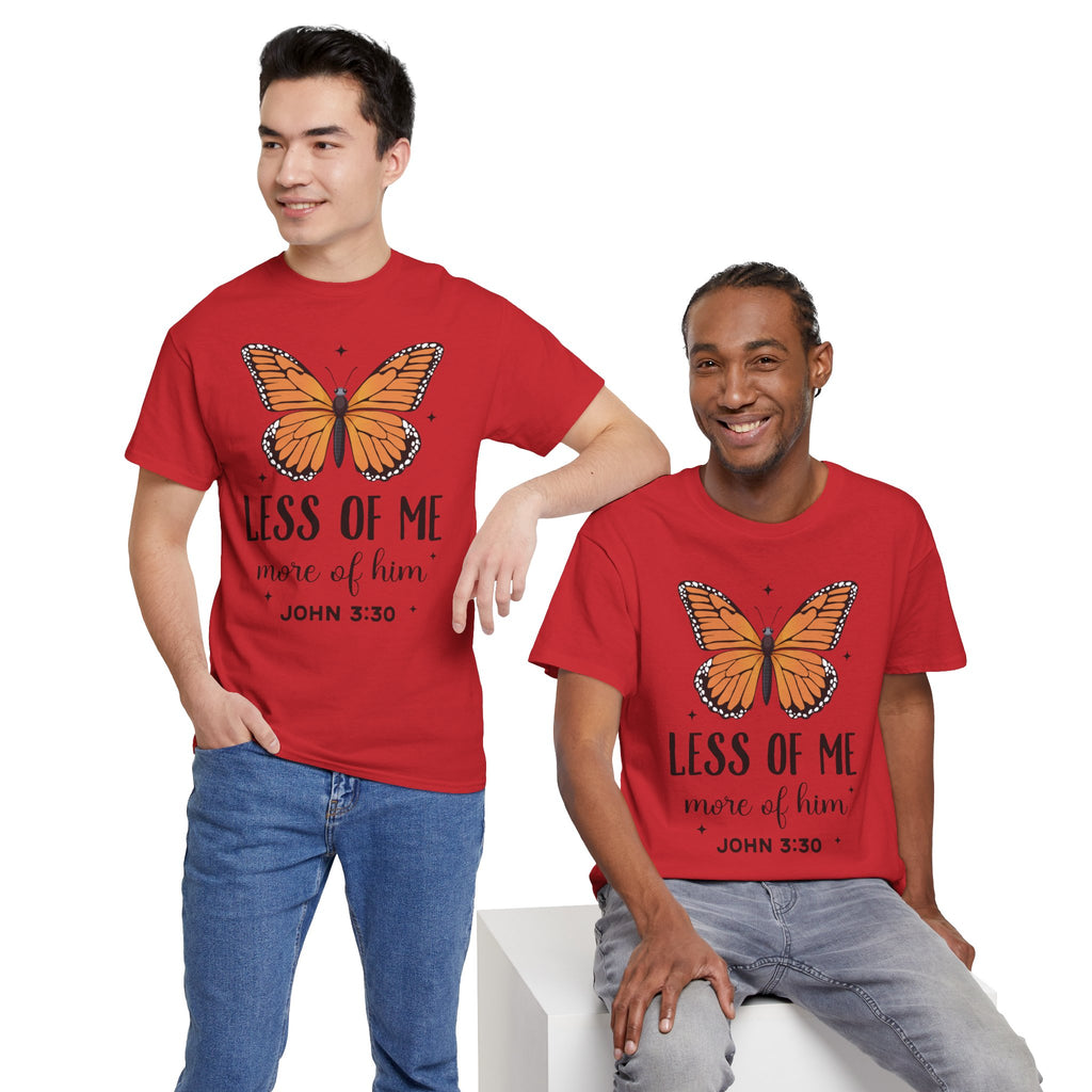 Monarch Butterfly Tee — "Less of Me, More of Him" Christian Unisex cotton T‑Shirt