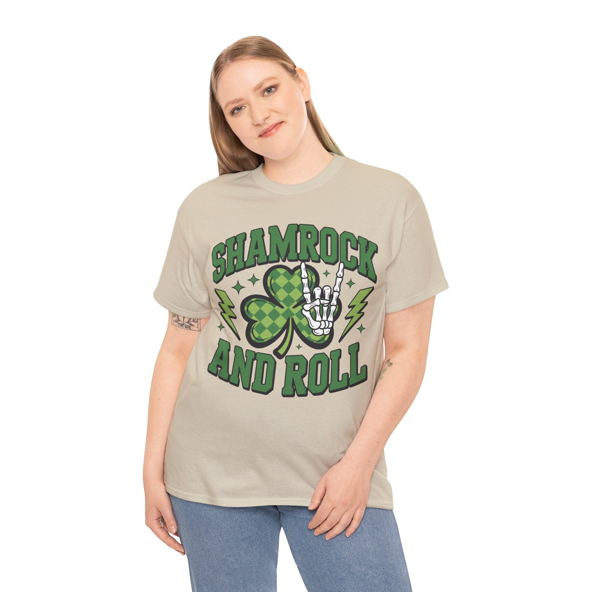 Shamrock and Roll Tee — Skeleton Hand & Lightning St. Patrick’s Rock Unisex Cotton Shirt
