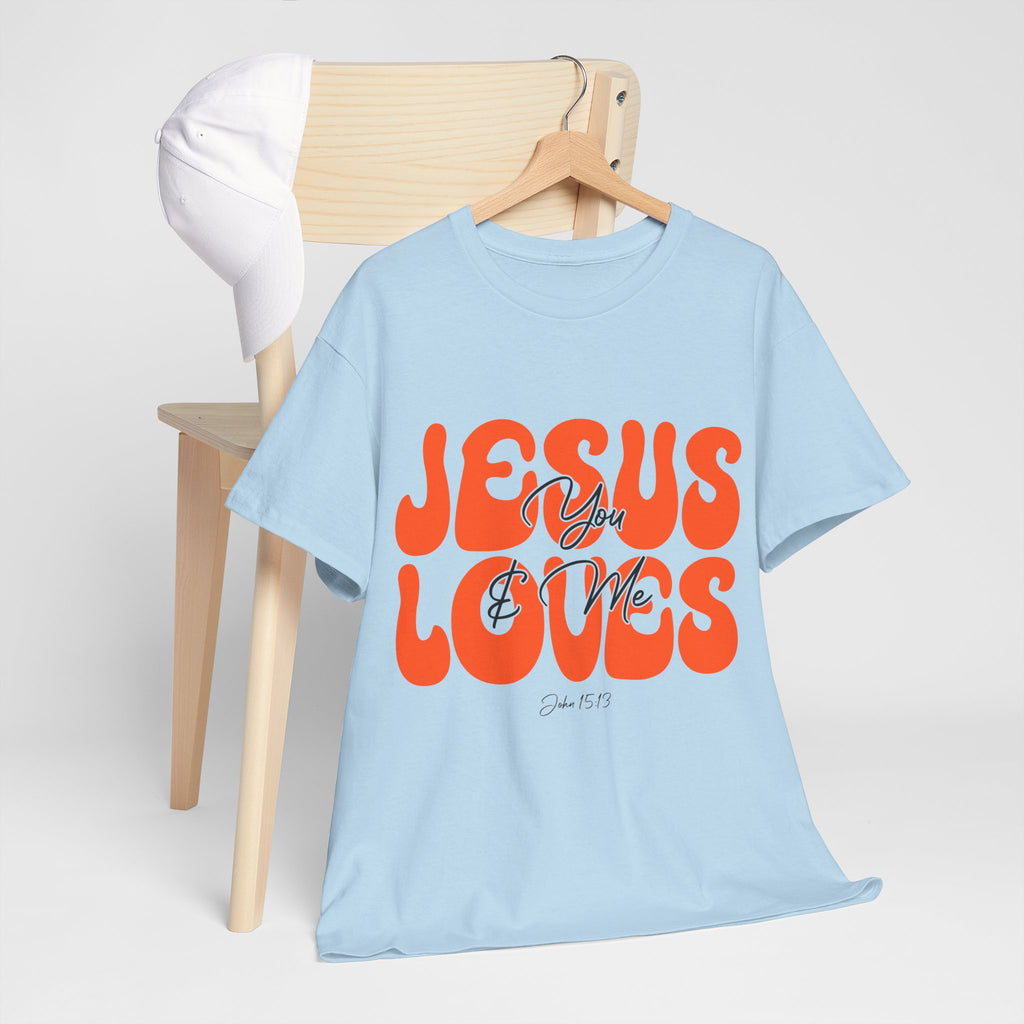 Jesus Loves You & Me Retro Tee — Playful Orange Bubbly Christian Unisex Cotton T-Shirt