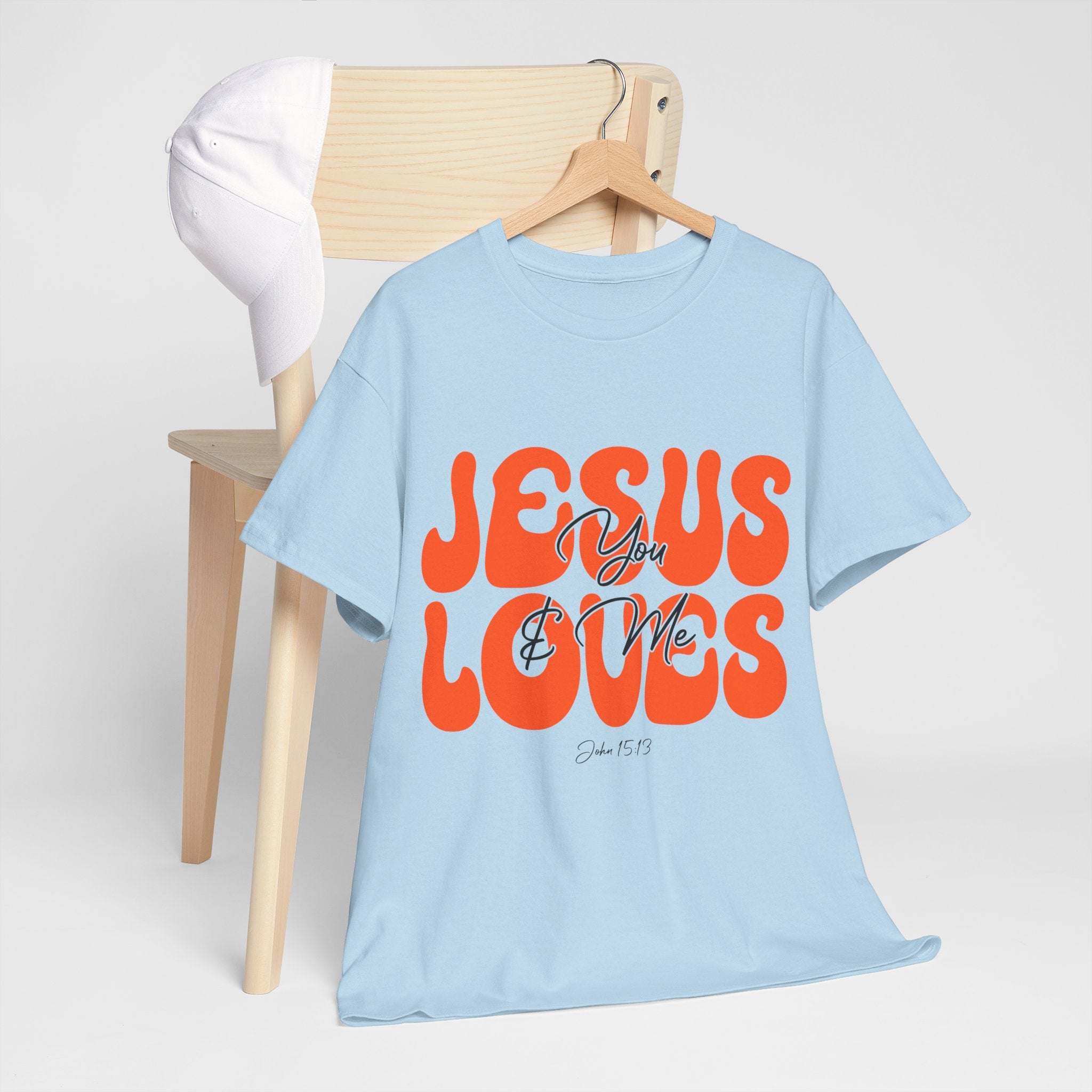 Jesus Loves You & Me Retro Tee — Playful Orange Bubbly Christian Unisex Cotton T-Shirt