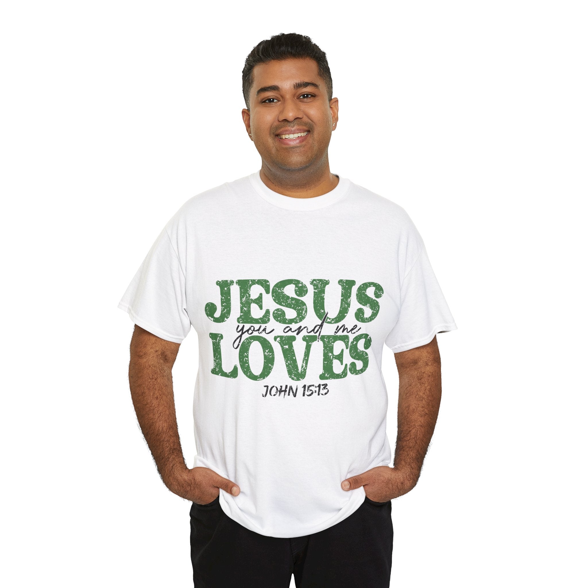 Jesus Loves Vintage Tee — Green Retro Christian Unisex Cotton T-Shirt