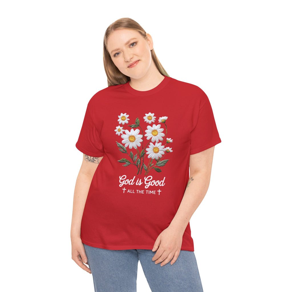 God Is Good All The Time Embroidered Daisy Unisex Cotton Tee