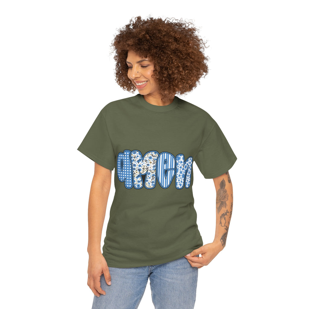 Amen Blue Floral Tee — Decorative Floral Lettering Christian Shirt Unisex Cotton Tee