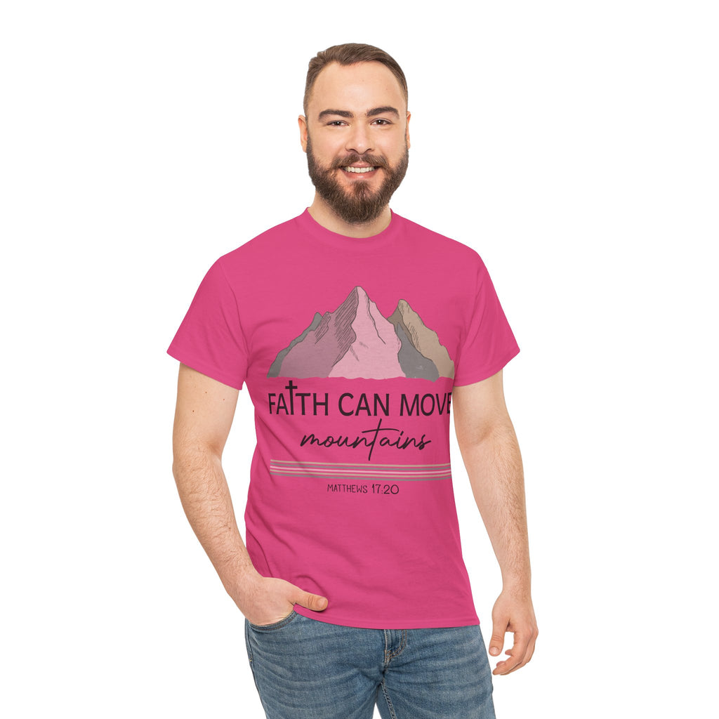 Faith Can Move Mountains Mountain Tee — Pastel Inspirational Christian Unisex Cotton T-Shirt