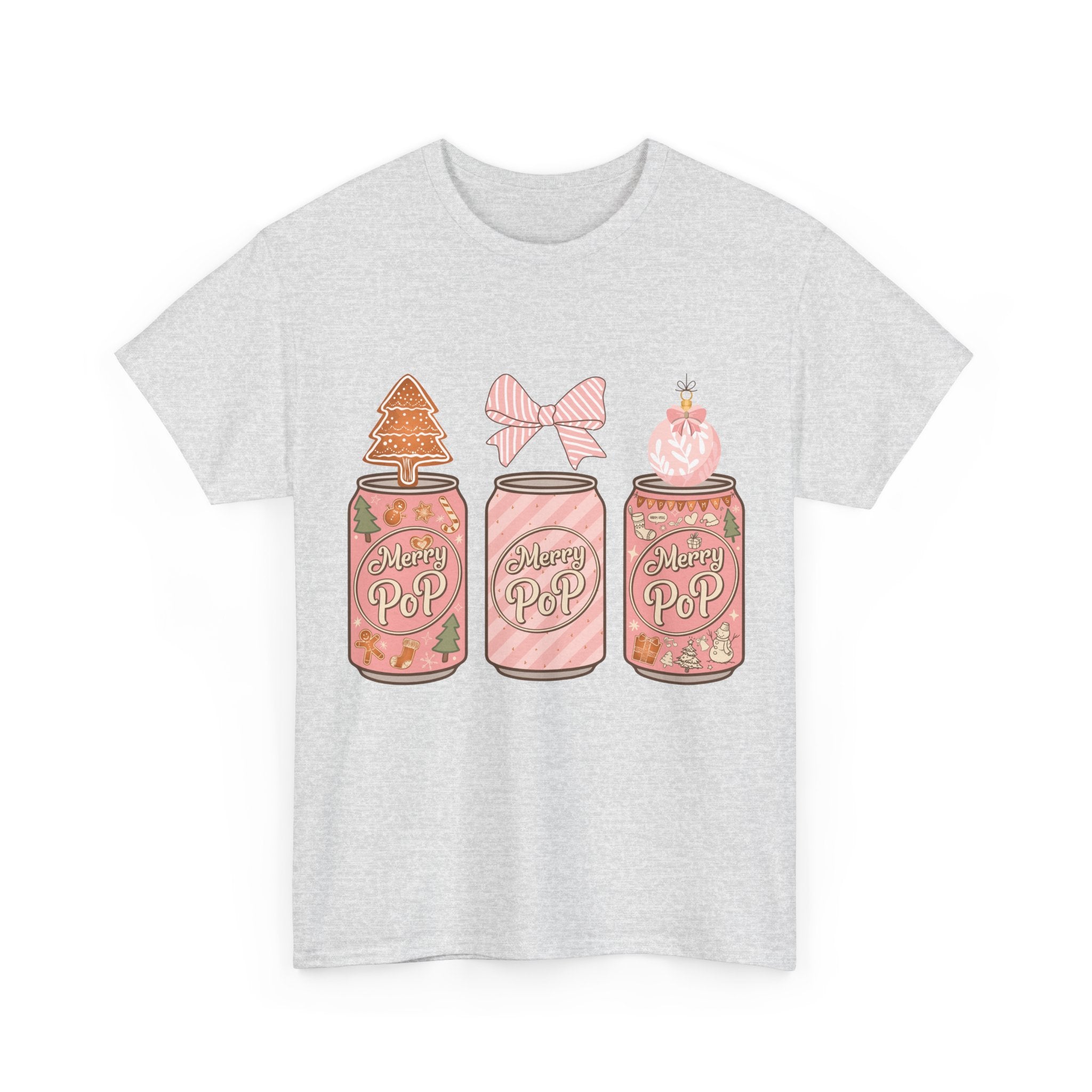 Merry Pop Christmas Soda Can Tee — Pastel Holiday Graphic Unisex Cotton T-Shirt