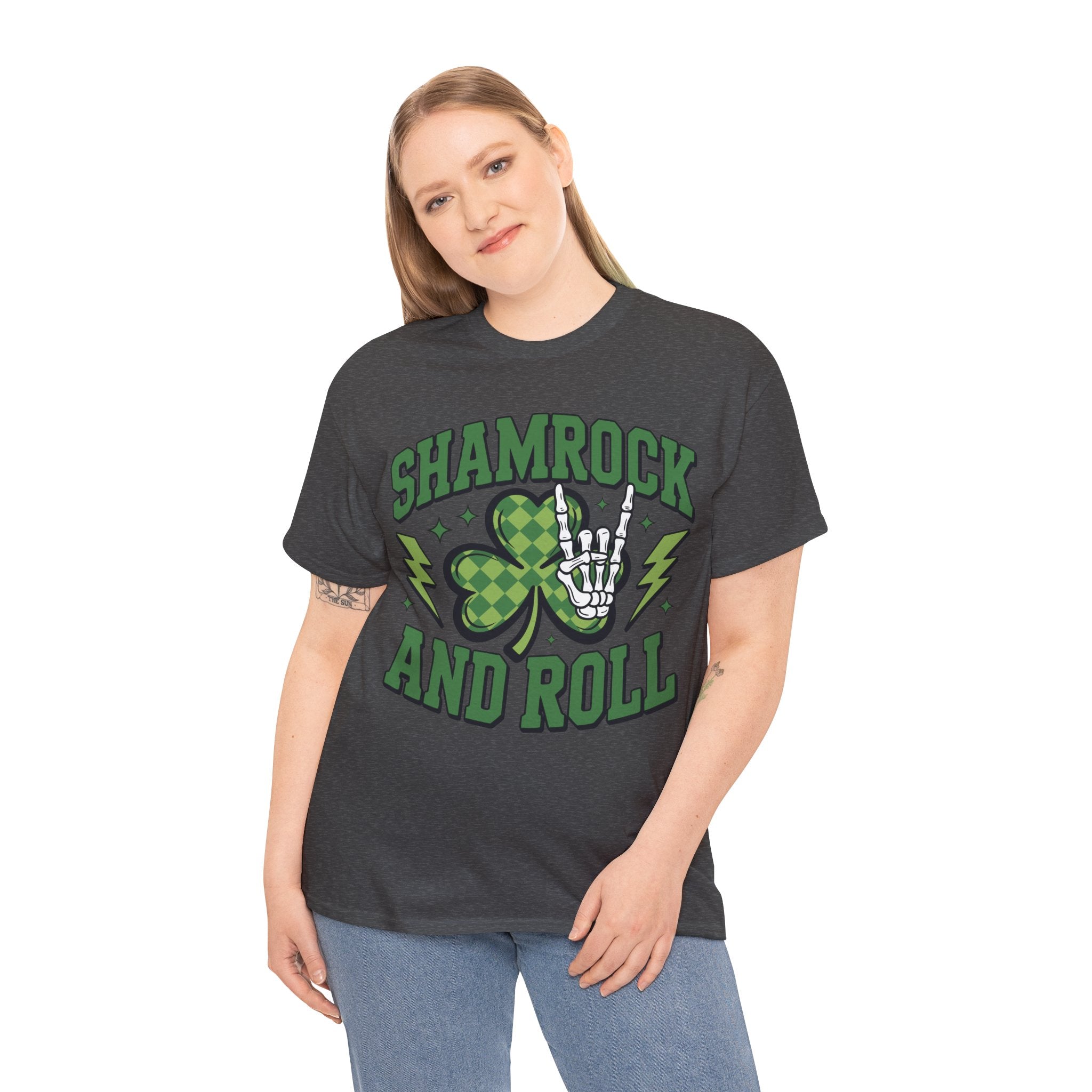 Shamrock and Roll Tee — Skeleton Hand & Lightning St. Patrick’s Rock Unisex Cotton Shirt