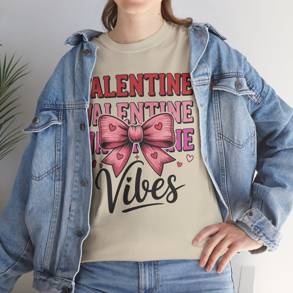 Valentine Vibes T-Shirt — Pink Bow Heart Graphic Unisex Cotton Tee