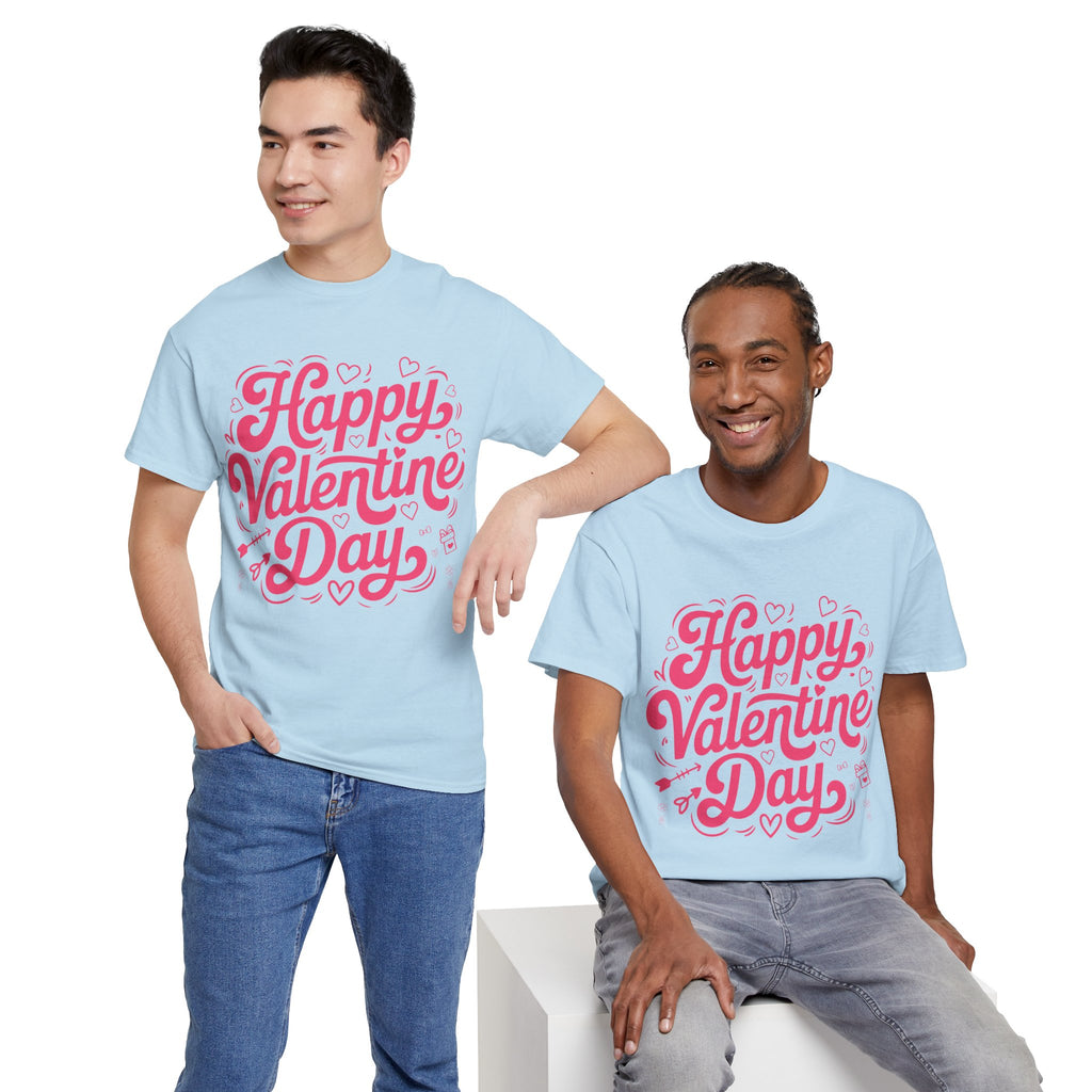 Happy Valentine Day Tee — Pink Heart & Love Icons Valentine's Unisex Cotton Shirt