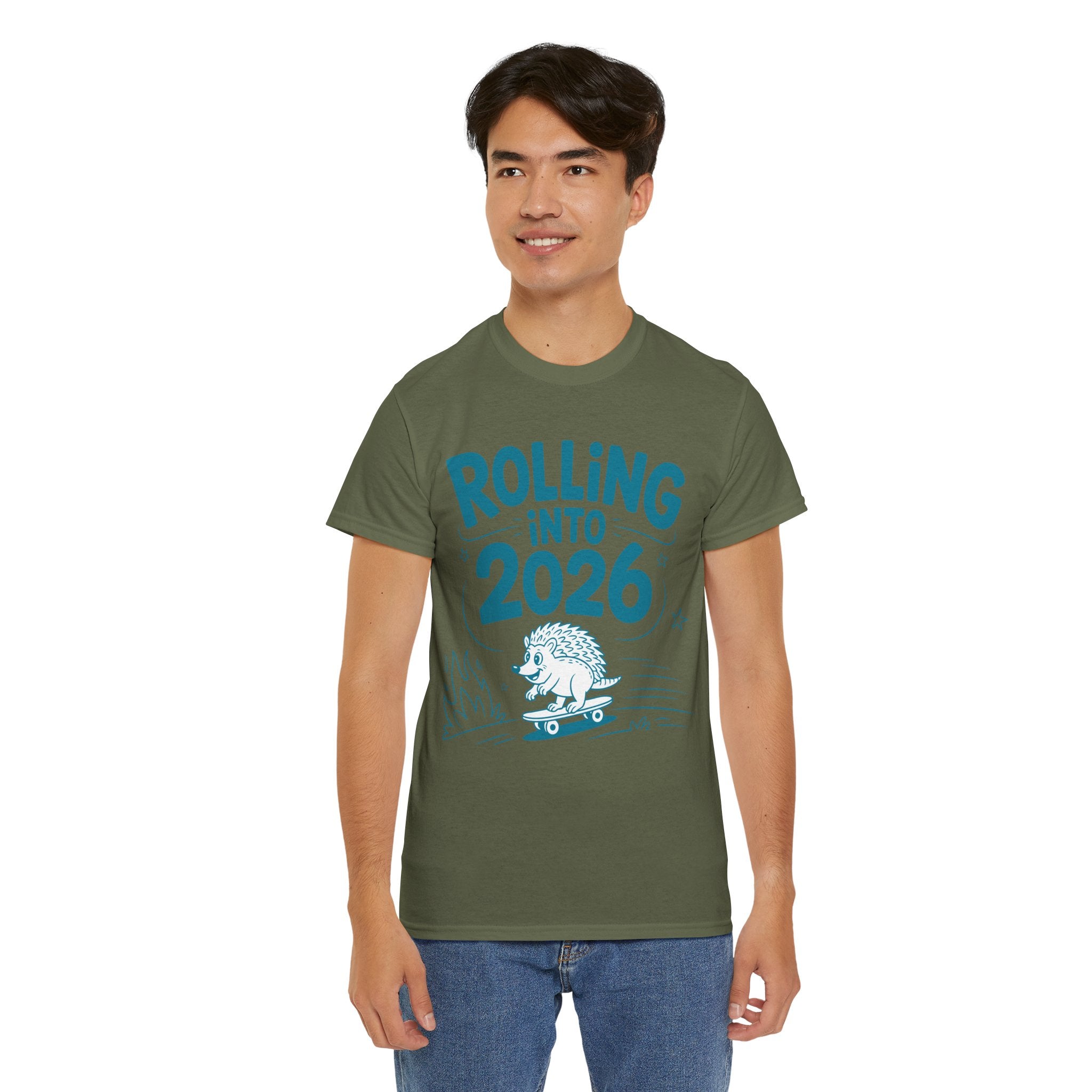 Rolling Into 2026 Hedgehog Skateboard Unisex Cotton Tee
