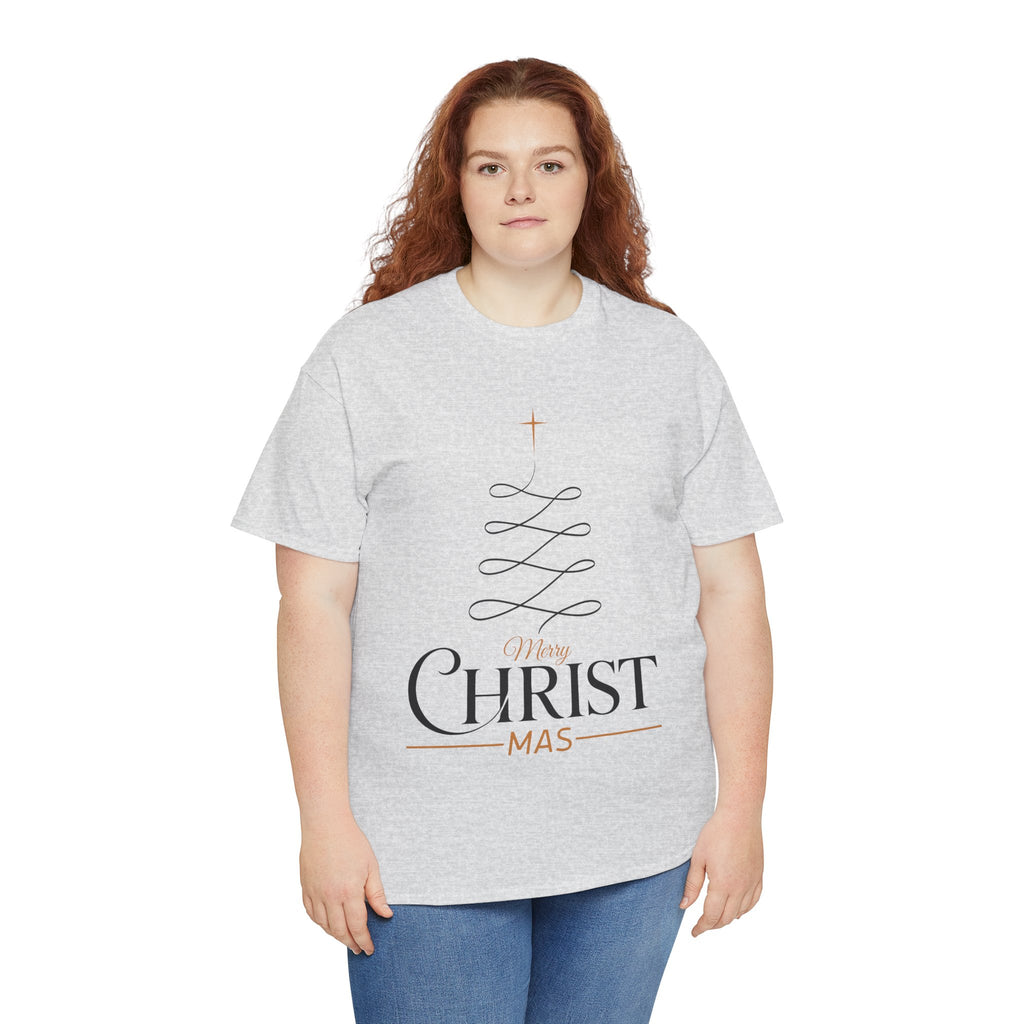 Merry Christmas Gold Cross Tree Unisex Cotton Tee