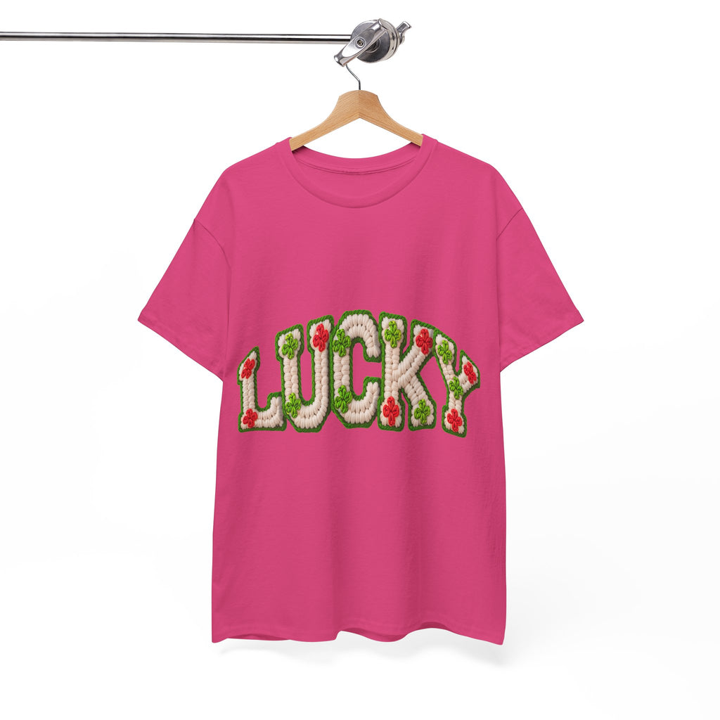 Lucky Crochet Clover T-Shirt — Faux-Yarn Embroidered St. Patrick’s Unisex Cotton Tee
