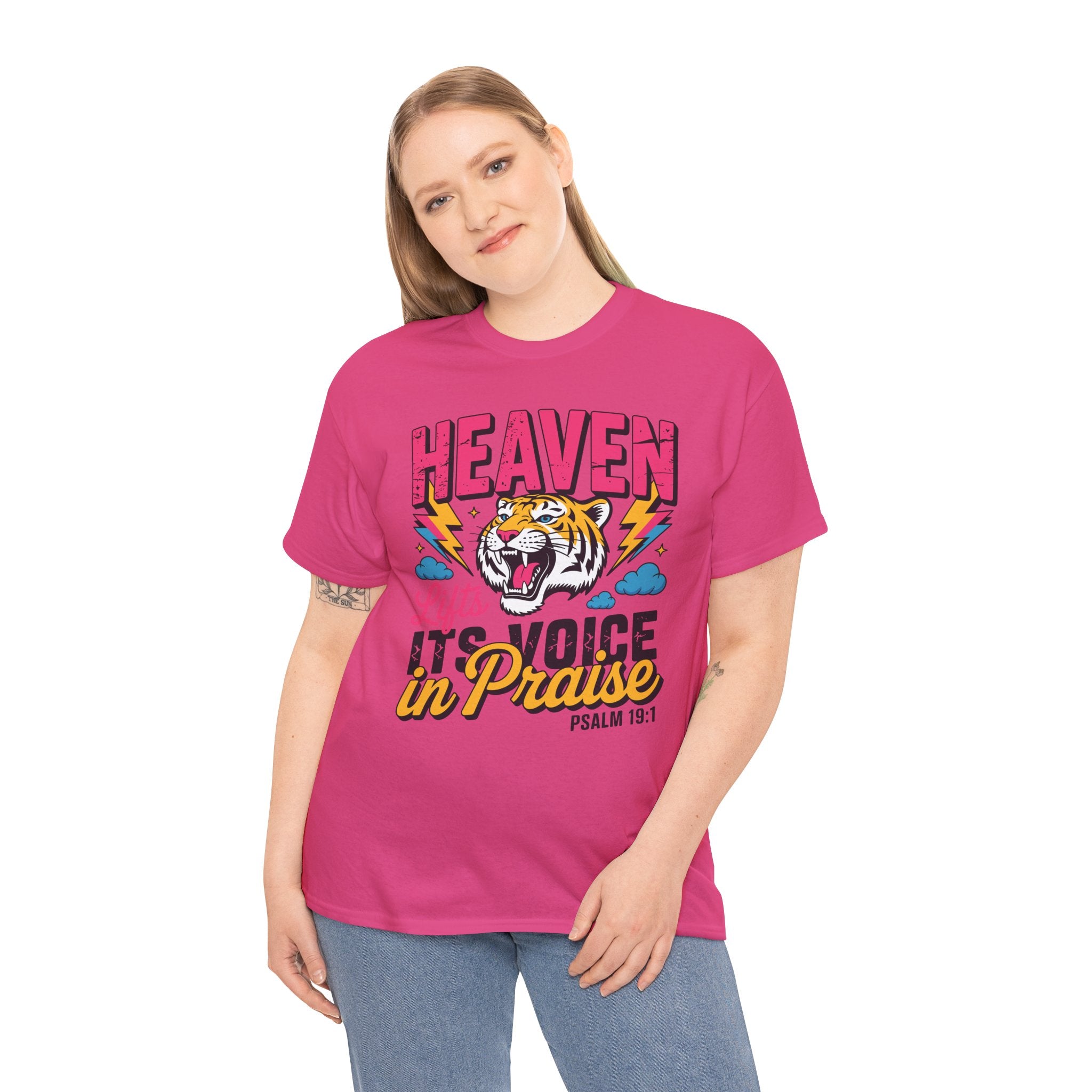 Psalm 19:1 Tiger Praise T-Shirt — Bold Christian Roaring Tiger Graphic.Unisex Cotton Tee