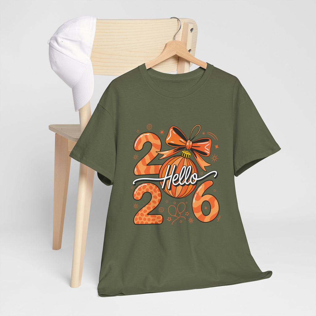 Hello 2026 Christmas Ornament Tee — Festive Orange Holiday Unisex Cotton T-Shirt