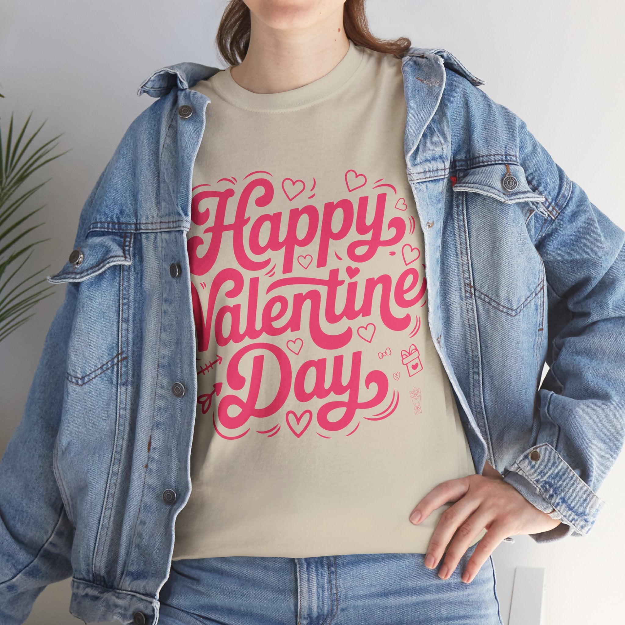 Happy Valentine Day Tee — Pink Heart & Love Icons Valentine's Unisex Cotton Shirt