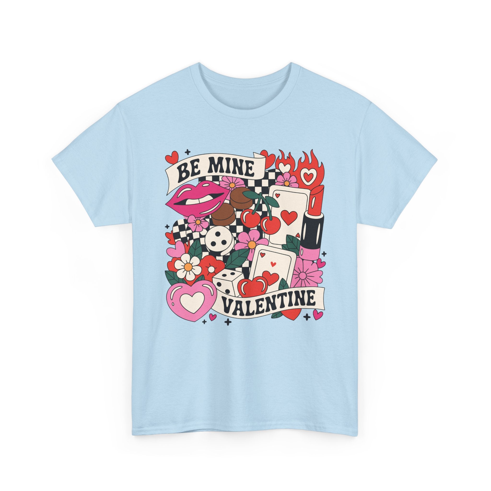 Be Mine Valentine Pop-Art Tee — Lips, Cherries & Retro Valentine Collage...Unisex Cotton Tee