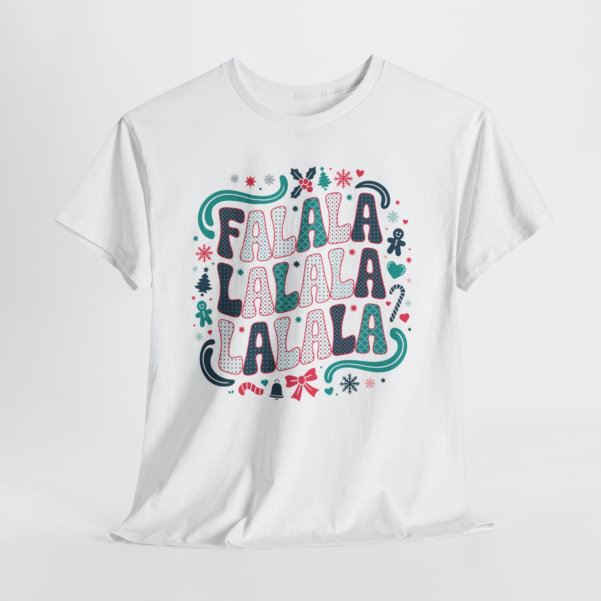 Fa La La La La Christmas T-Shirt — Festive Candy Cane & Gingerbread Holiday Unisex Cotton Tee