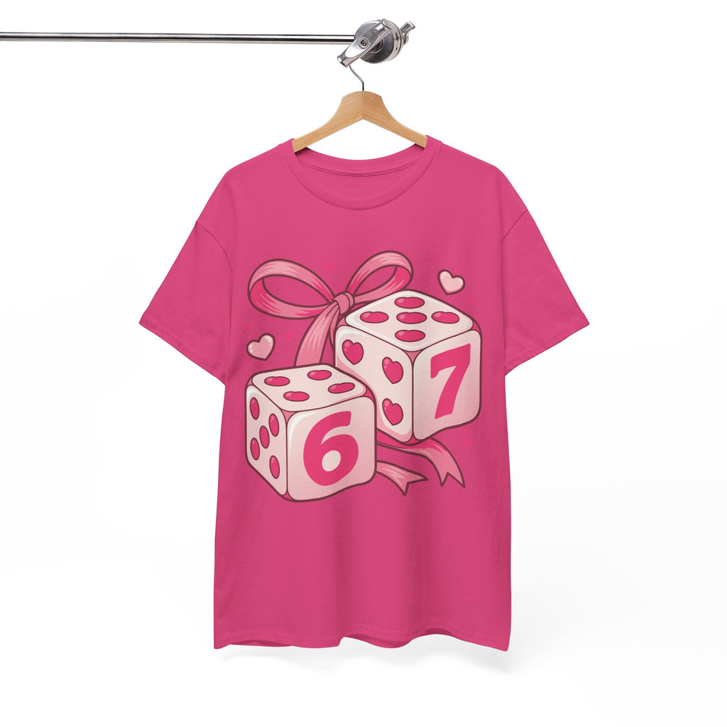 Lucky Love Dice T-Shirt — Pink Heart Dice with Bow..Unisex Cotton Tee