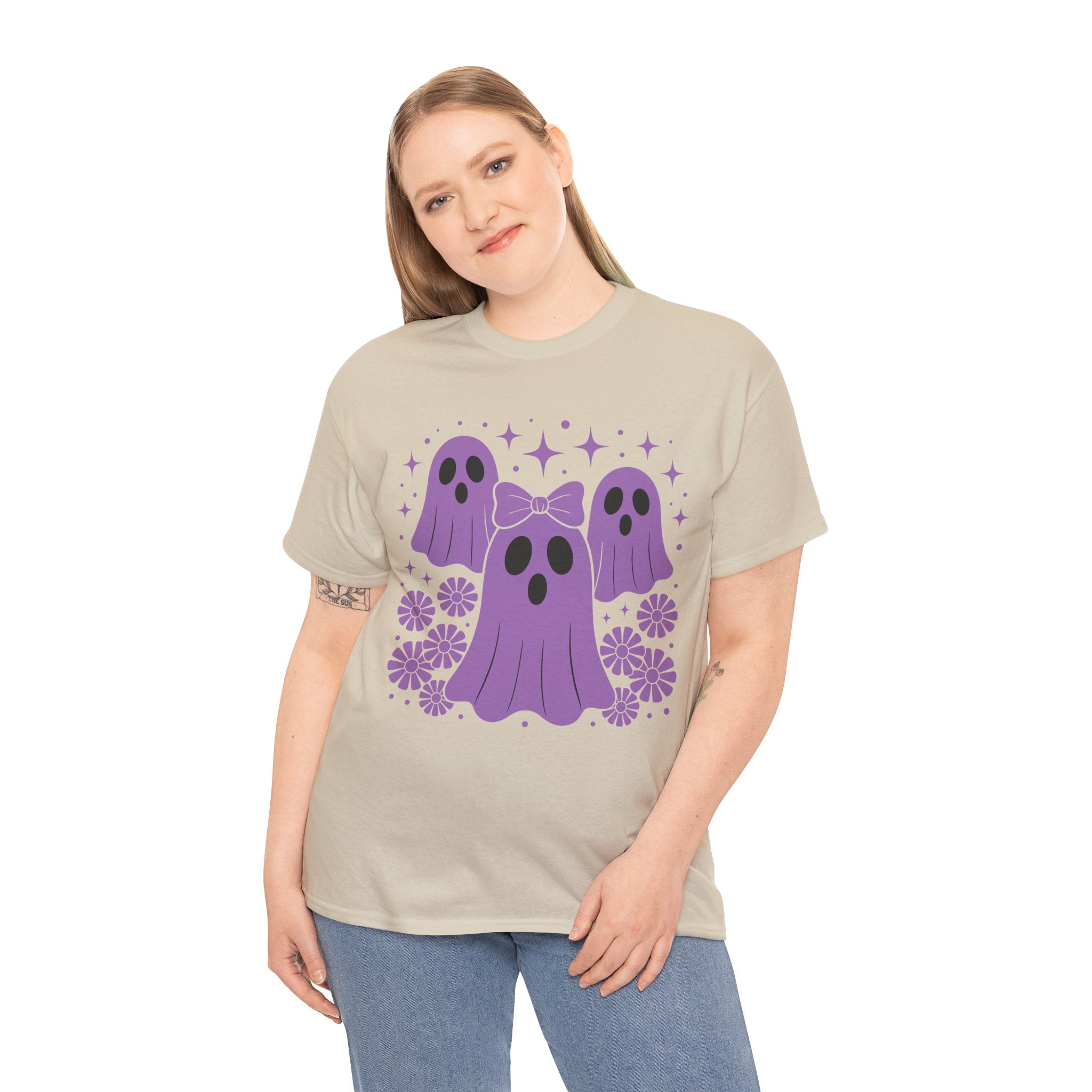 Purple Ghost Halloween Unisex Cotton Tee