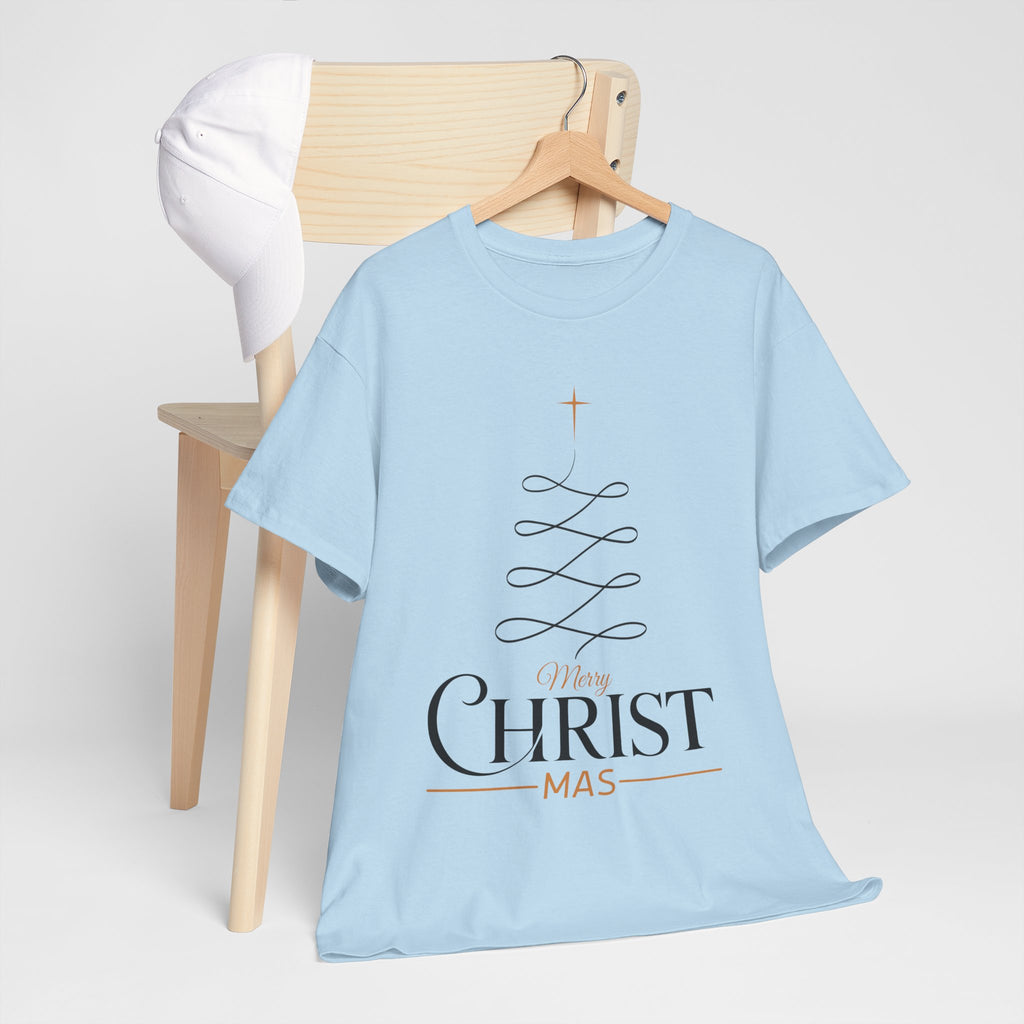 Merry Christmas Gold Cross Tree Unisex Cotton Tee