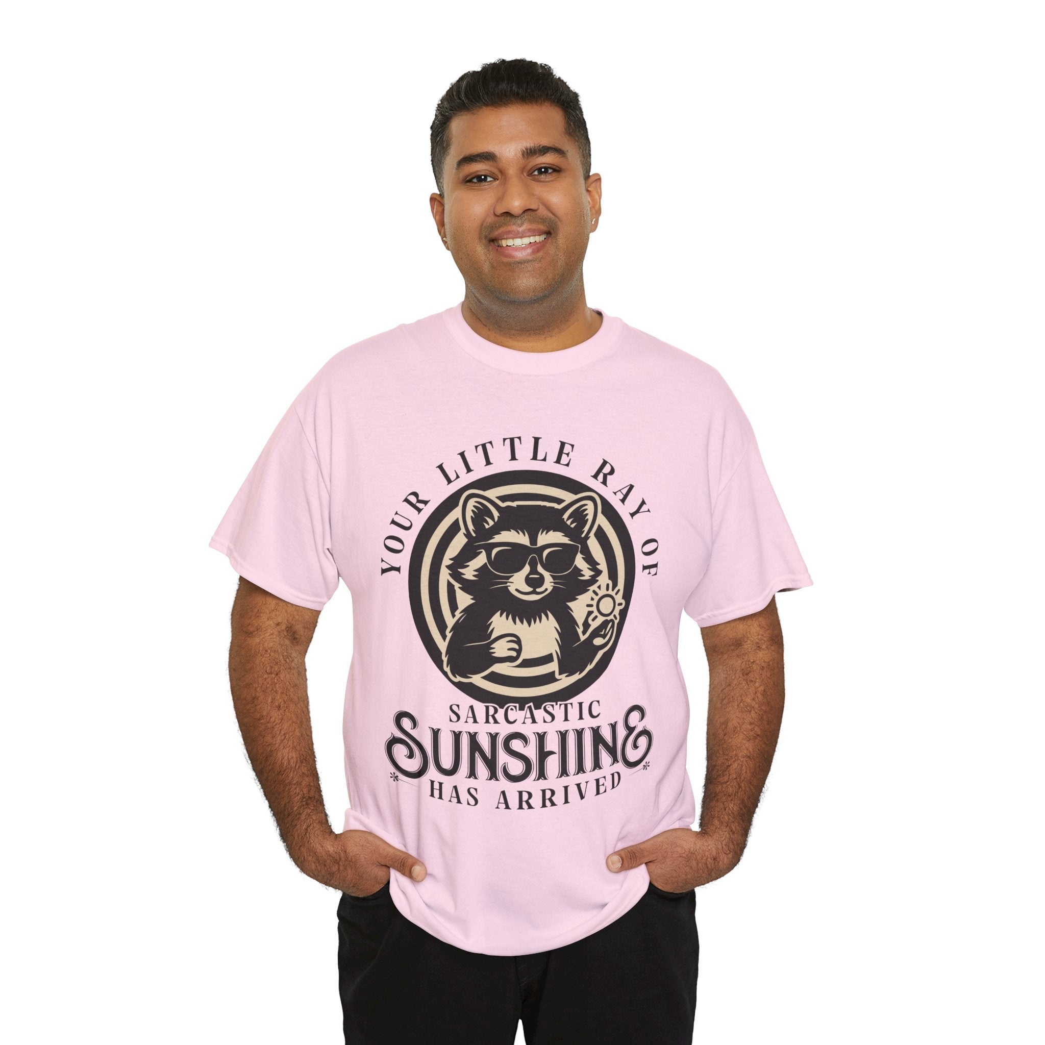 Cool Raccoon Sunglasses T-Shirt — Raccoon Holding Sun Graphic Unisex Cotton Tee