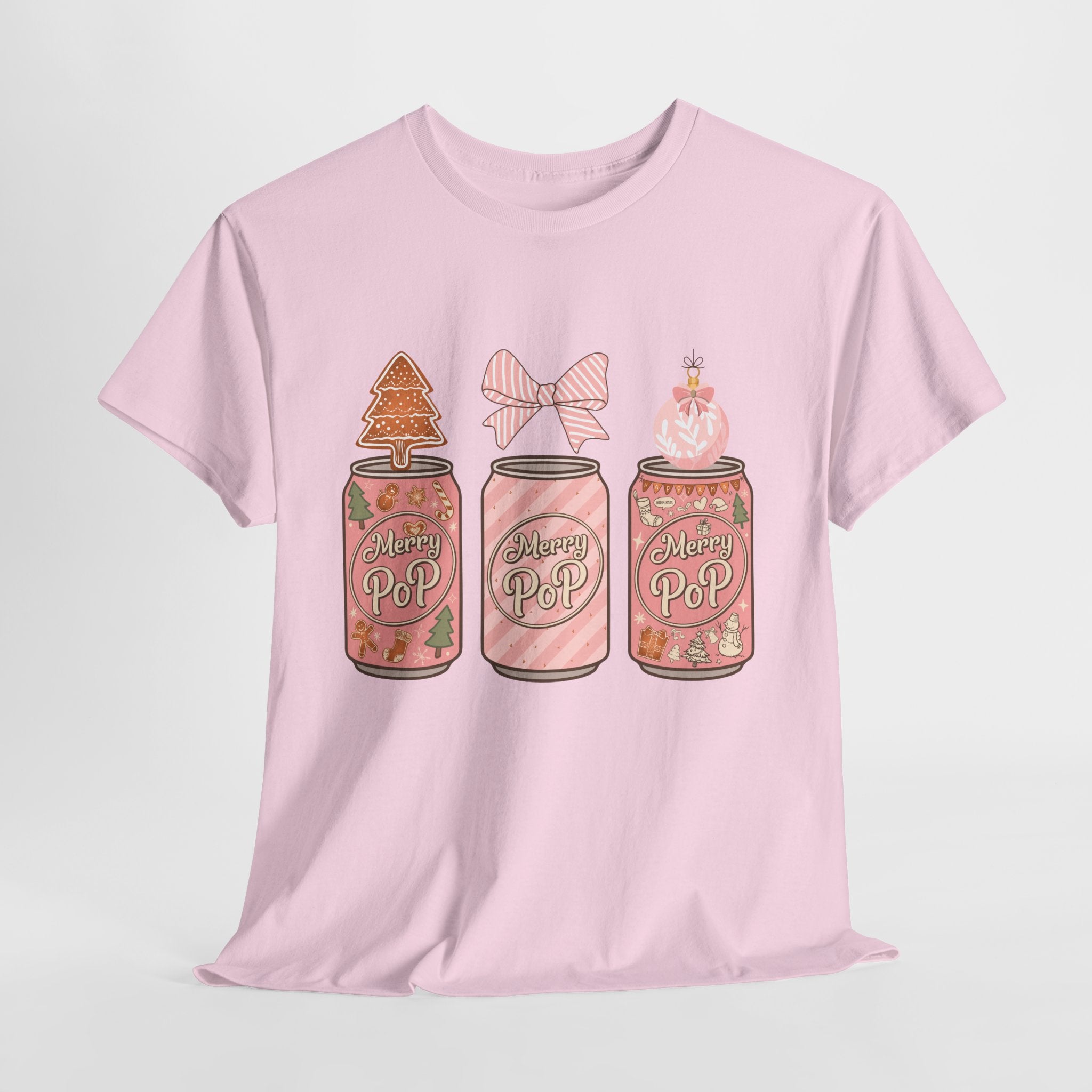 Merry Pop Christmas Soda Can Tee — Pastel Holiday Graphic Unisex Cotton T-Shirt