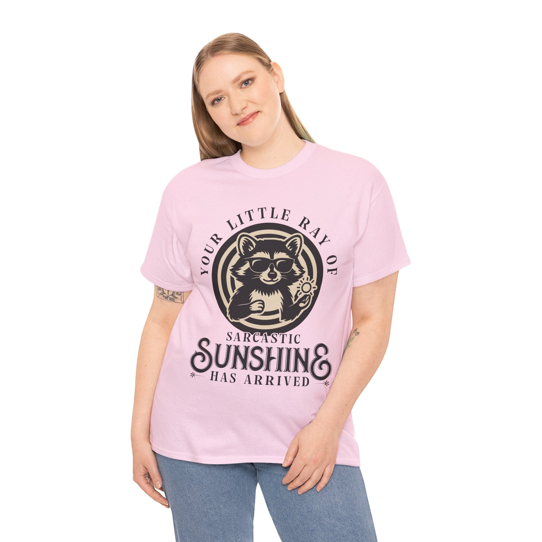 Cool Raccoon Sunglasses T-Shirt — Raccoon Holding Sun Graphic Unisex Cotton Tee