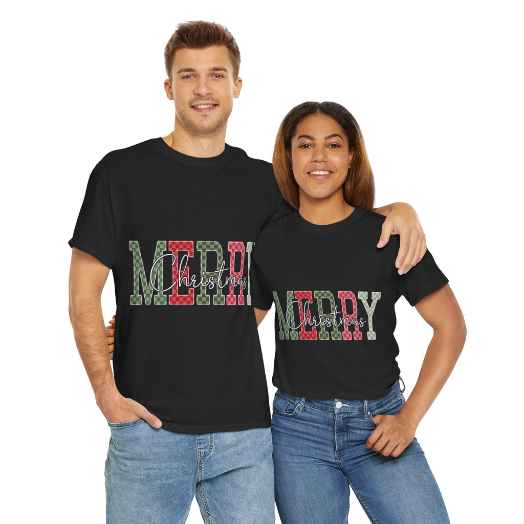 Plaid Merry Christmas Unisex Cotton Tee
