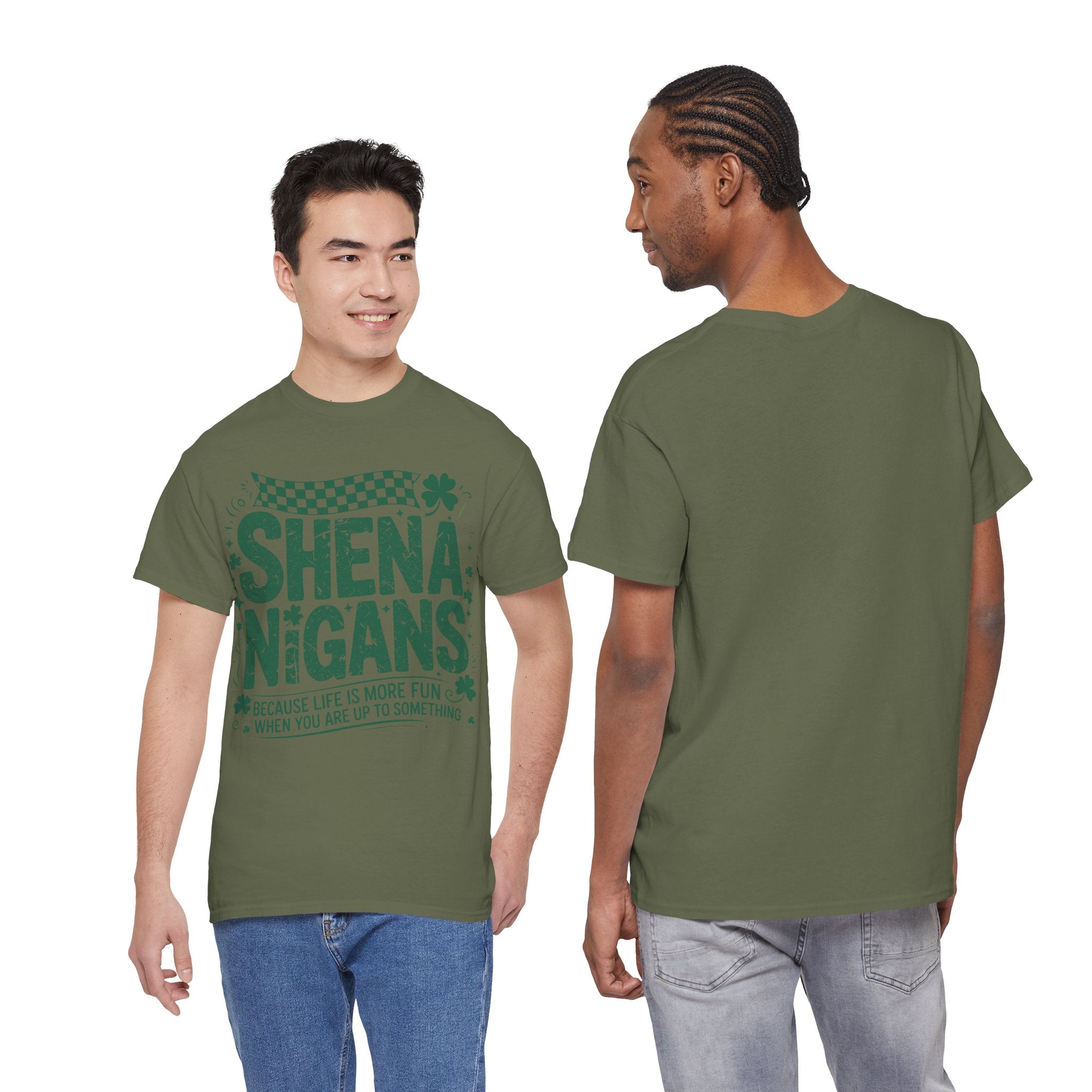 Shenanigans Clover Tee — Bright Green St. Patrick’s Day Shirt with Checkered Flag Unisex Cotton Tee