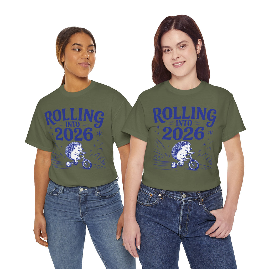 Rolling Into 2026 Hedgehog Tricycle Unisex Cotton Tee