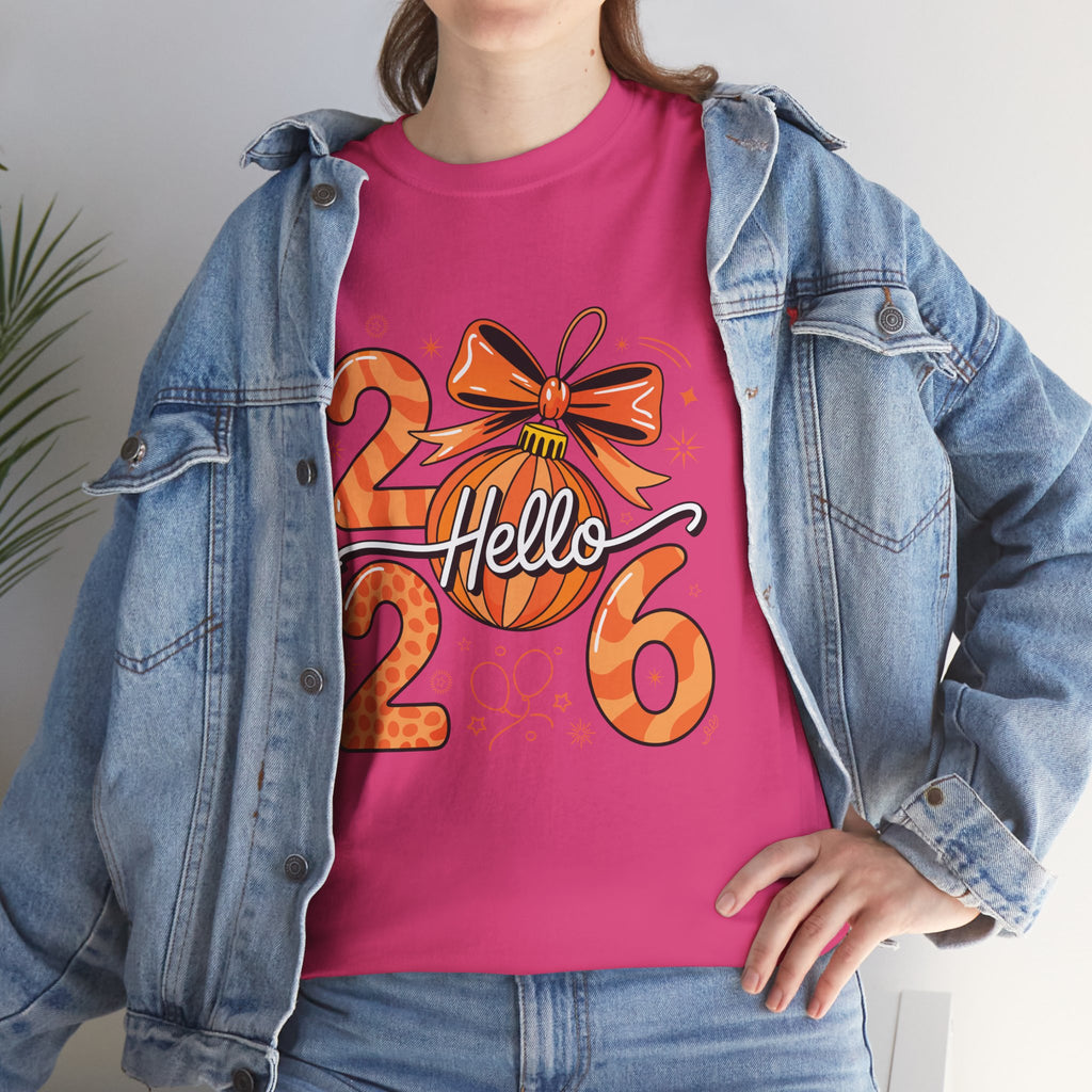 Hello 2026 Christmas Ornament Tee — Festive Orange Holiday Unisex Cotton T-Shirt