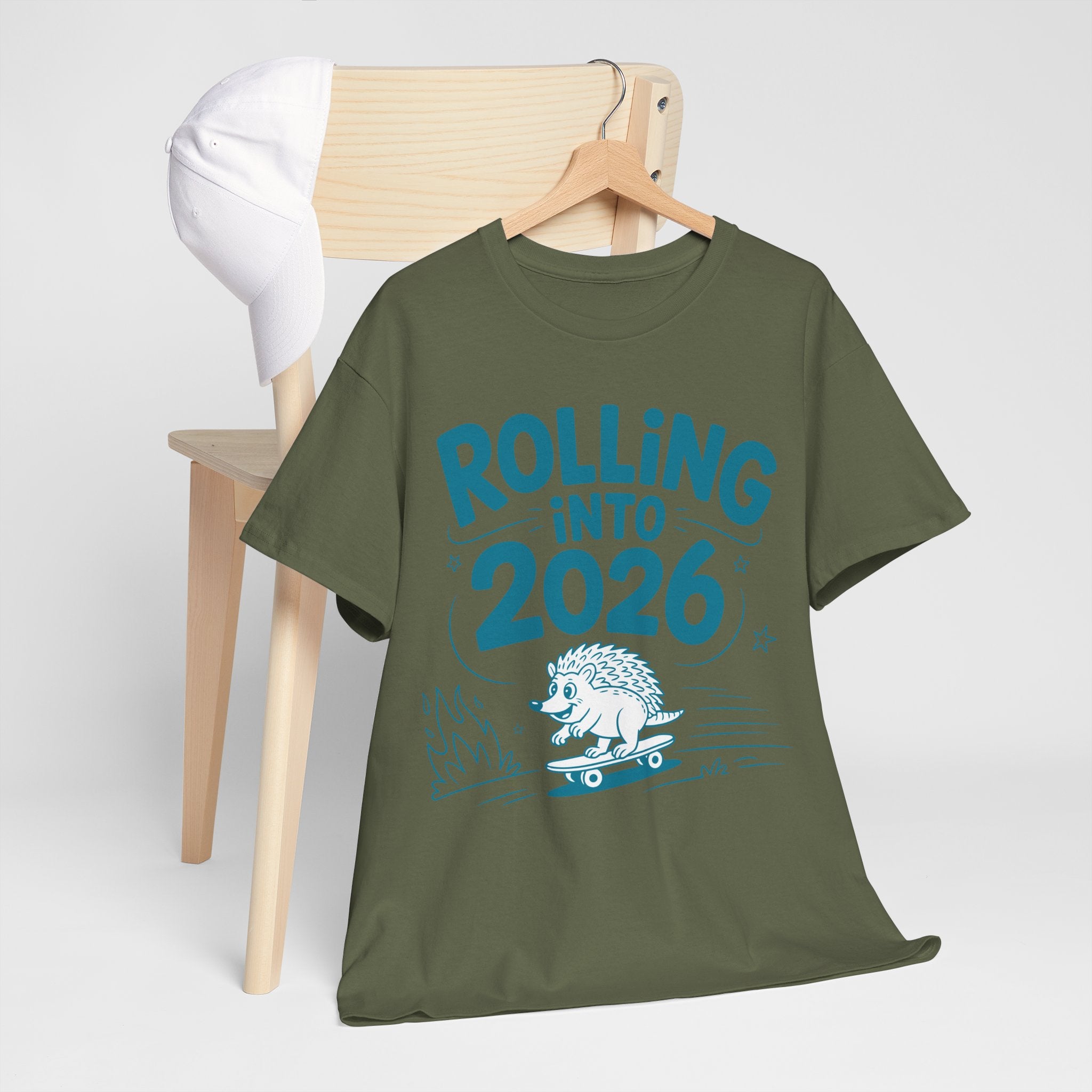 Rolling Into 2026 Hedgehog Skateboard Unisex Cotton Tee
