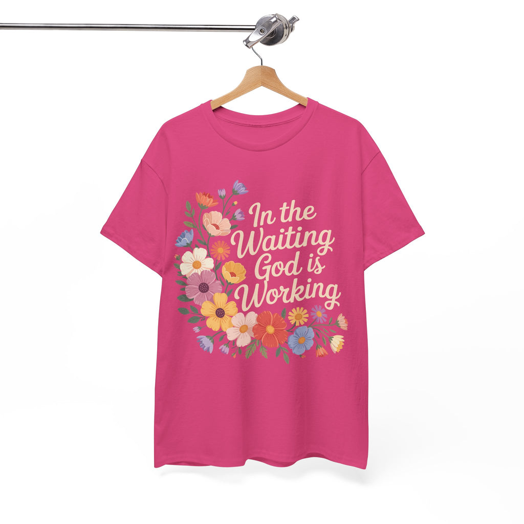 Pastel Floral “In the Waiting God Is Working” Unisex Cotton T-Shirt