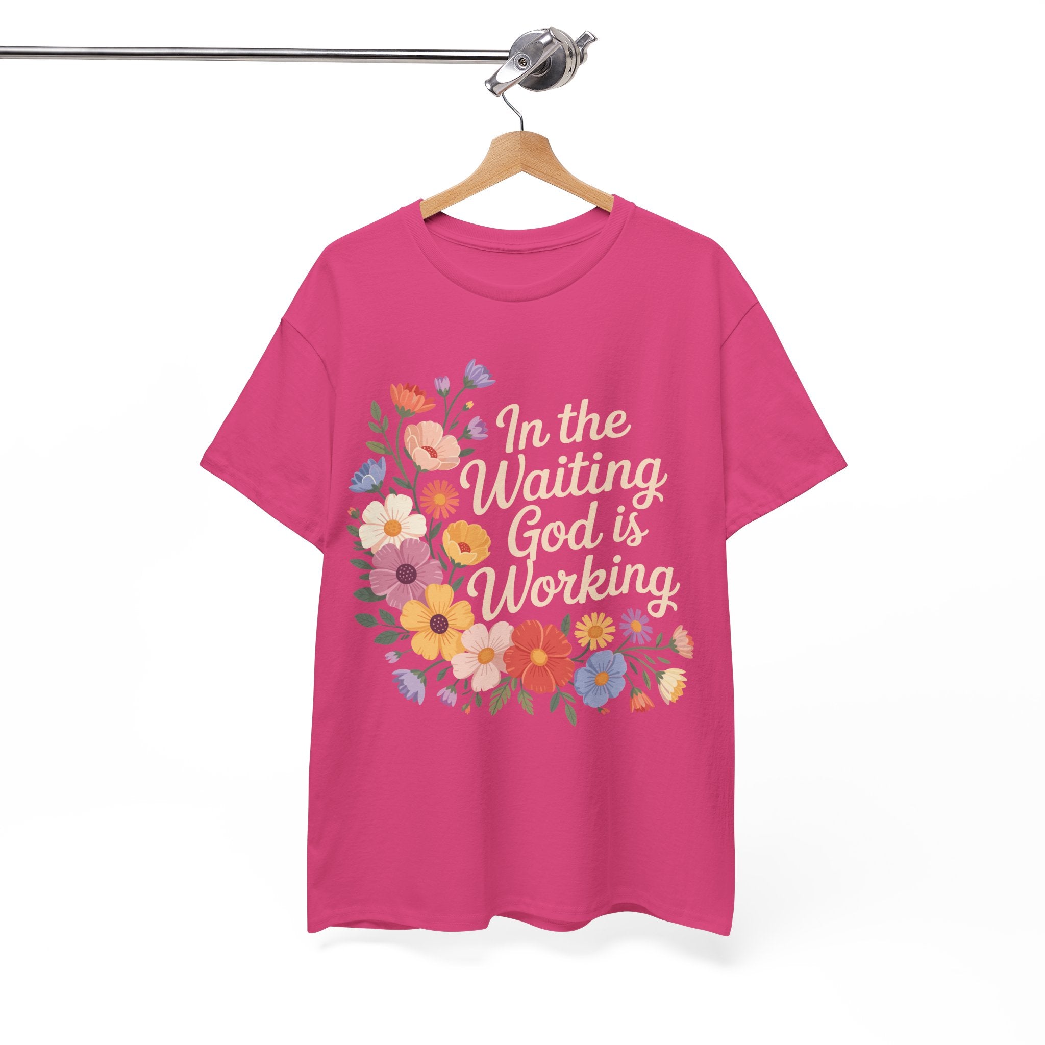 Pastel Floral “In the Waiting God Is Working” Unisex Cotton T-Shirt