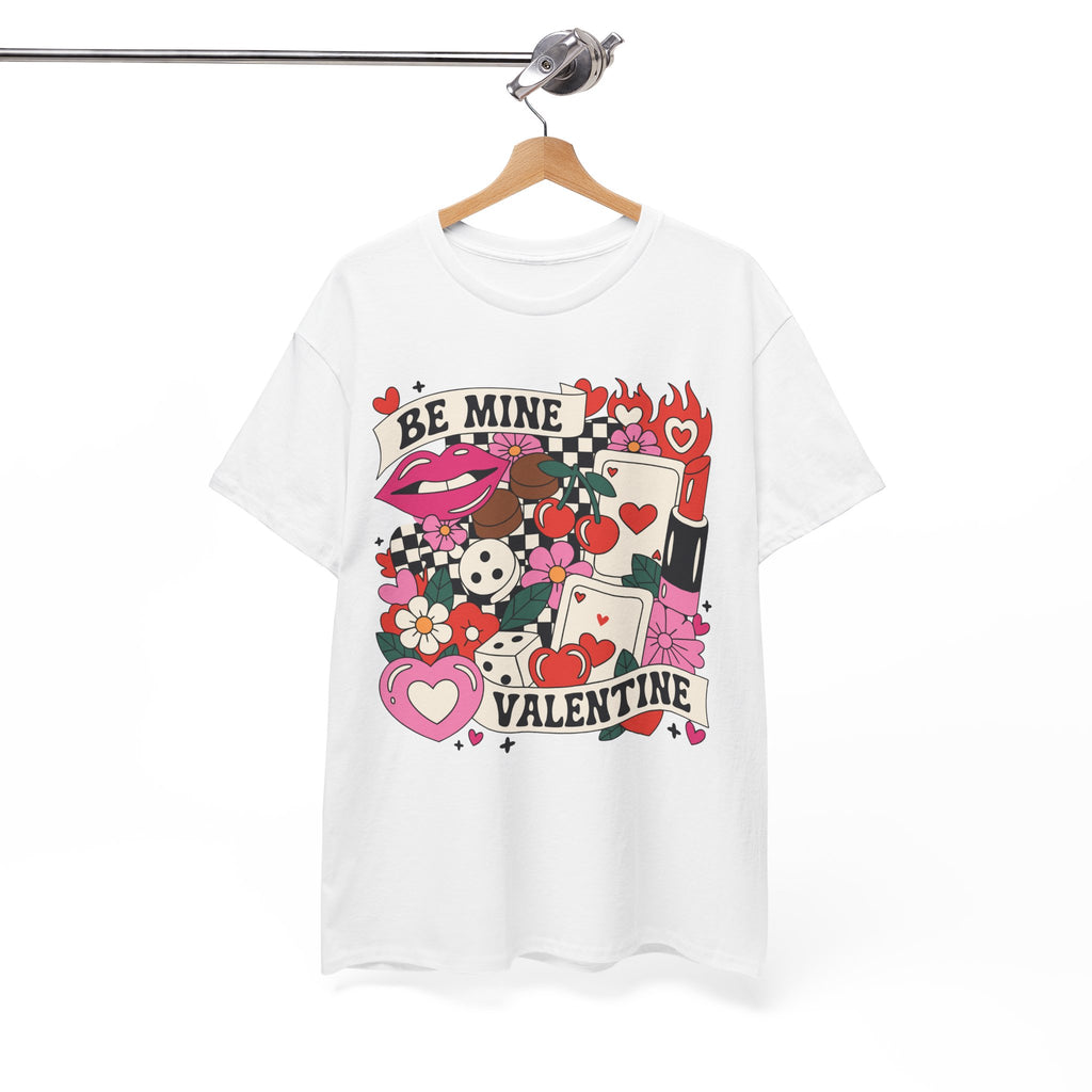 Be Mine Valentine Pop-Art Tee — Lips, Cherries & Retro Valentine Collage...Unisex Cotton Tee