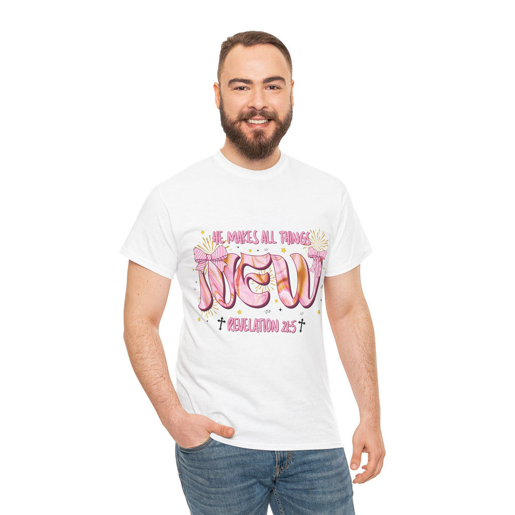 Christian Marble Tee — “He Makes All Things New” (Revelation 21:5)... Unisex Cotton Tee