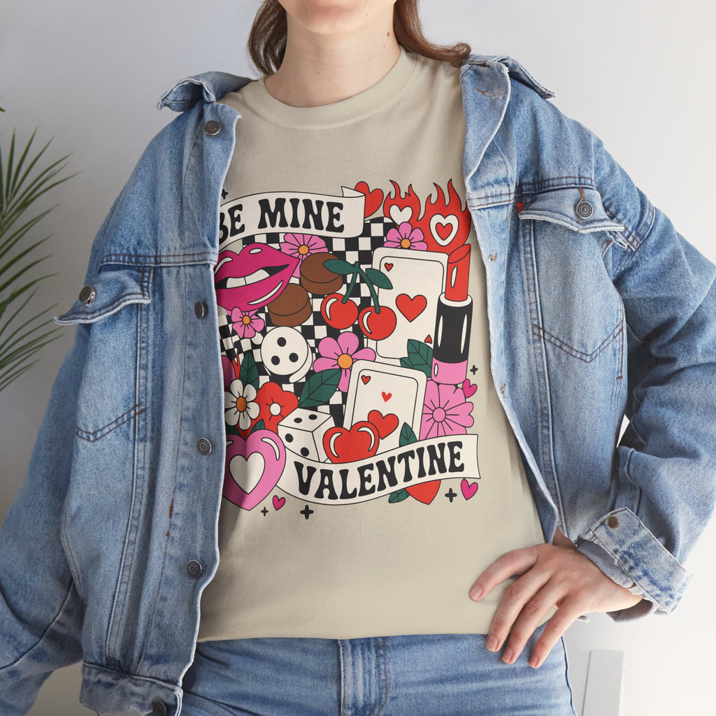Be Mine Valentine Pop-Art Tee — Lips, Cherries & Retro Valentine Collage...Unisex Cotton Tee